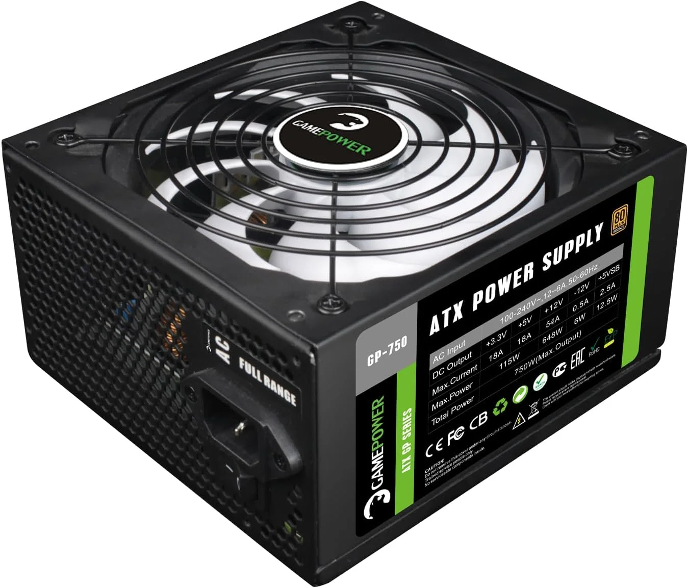 GEMBIRD CCC-PSU80PLUS-750W power supply FX 750W 80 Plus Bronze active PFC 12cm fan