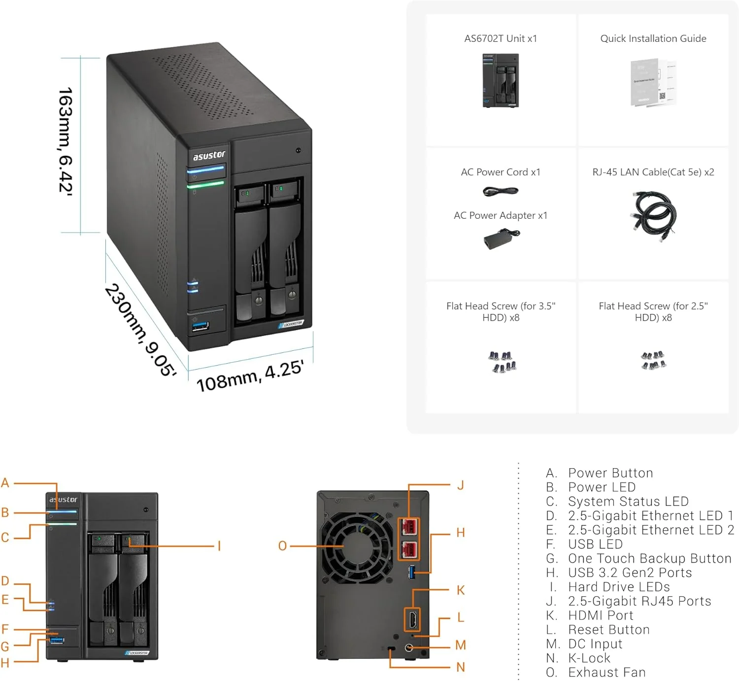 ASUSTOR NAS 2-BAY LOCKERSTOR 2 GEN 2 CELERON N5105 4C 2.0GHZ/4GB/2.5GBE/USB 3Y WTY