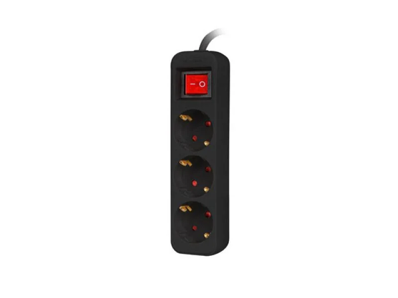 Prelungitor 1.5m, 3 prize , cu intrerupator, cablu din cupru de calitate superioara, negru