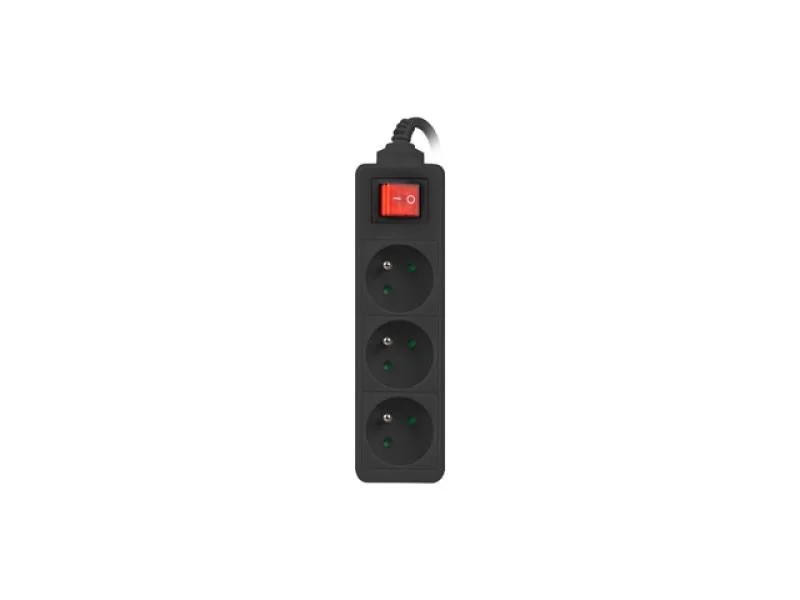 Prelungitor 3 prize - pentru Franta, cu intrerupator, cablu din cupru de calitate superioara, negru