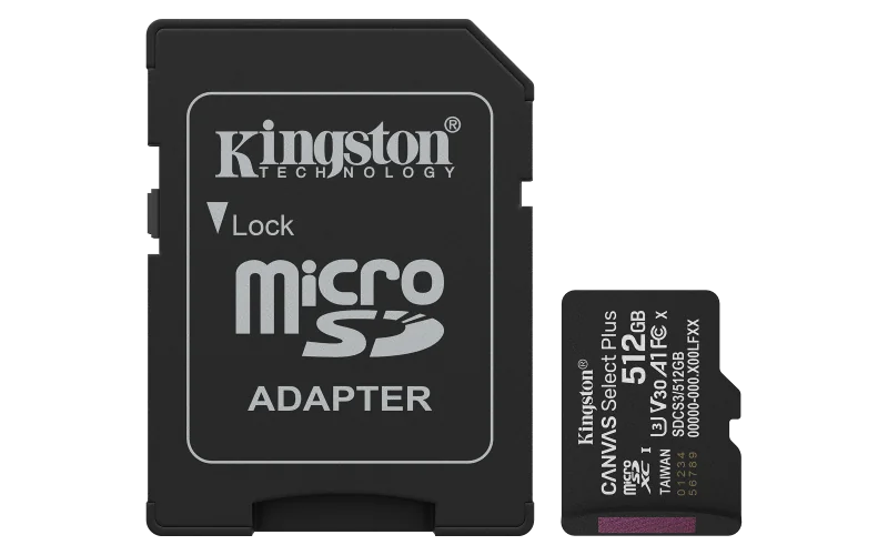 512GB microSDXC Canvas Select Plus Gen3 150MB/s A1 Card + Adapter Kingston