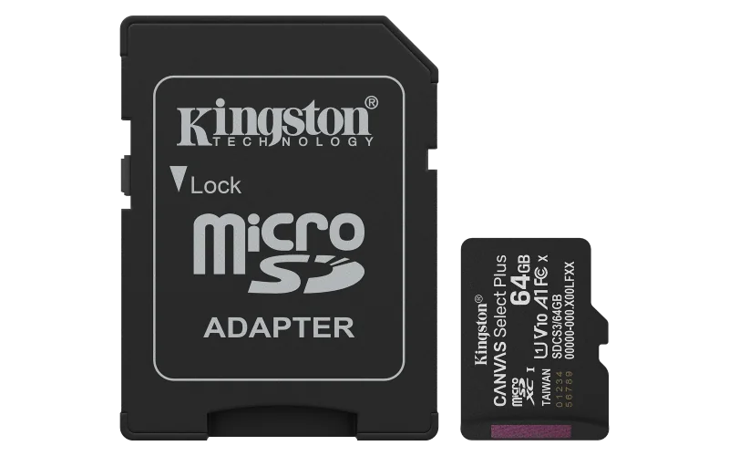 64GB microSDXC Canvas Select Plus Gen3 100MB/s A1 Card + Adapter Kingston