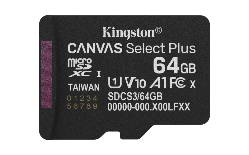 64GB micSDXC Canvas Select Plus Gen3 100R A1 Single Pack w/o ADP Kingston