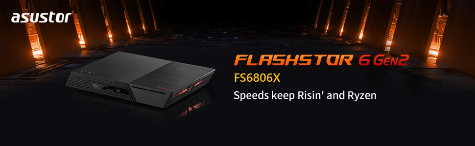 ASUSTOR FS6806X 6 Bay NAS AMD Ryzen Embedded V3C14 8GB RAM DDR5 Dual USB 4 Ports 10GbE Ports Six M.2 SSD Slots Diskless