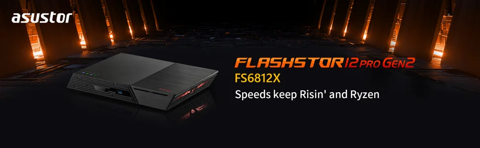 ASUSTOR FS6812X 12 Bay NAS AMD Ryzen Embedded V3C14 16GB ECC RAM DDR5 Dual USB 4 Ports Dual 10GbE Port Twelve M.2 SSD Slots Diskless