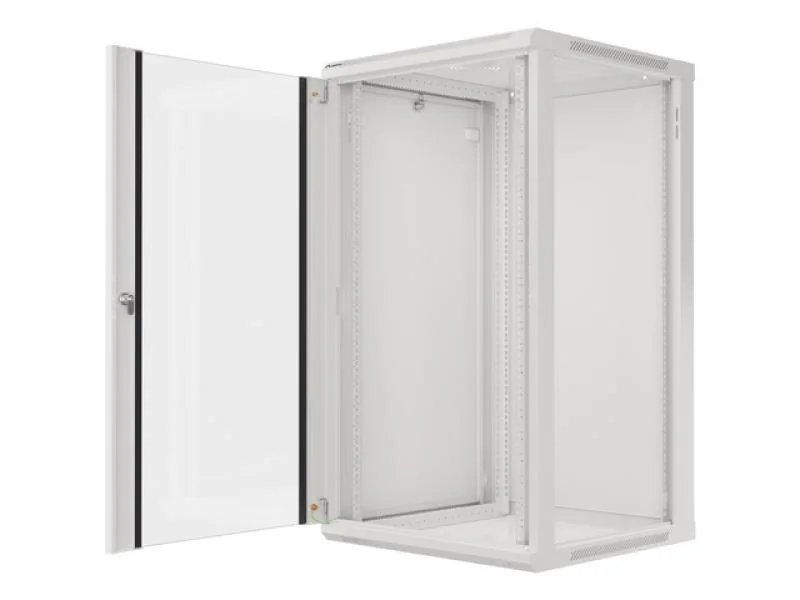 Dulap rack 19" perete 22U / 600x600 (flat pack) cu ușă din sticlă, gri V2