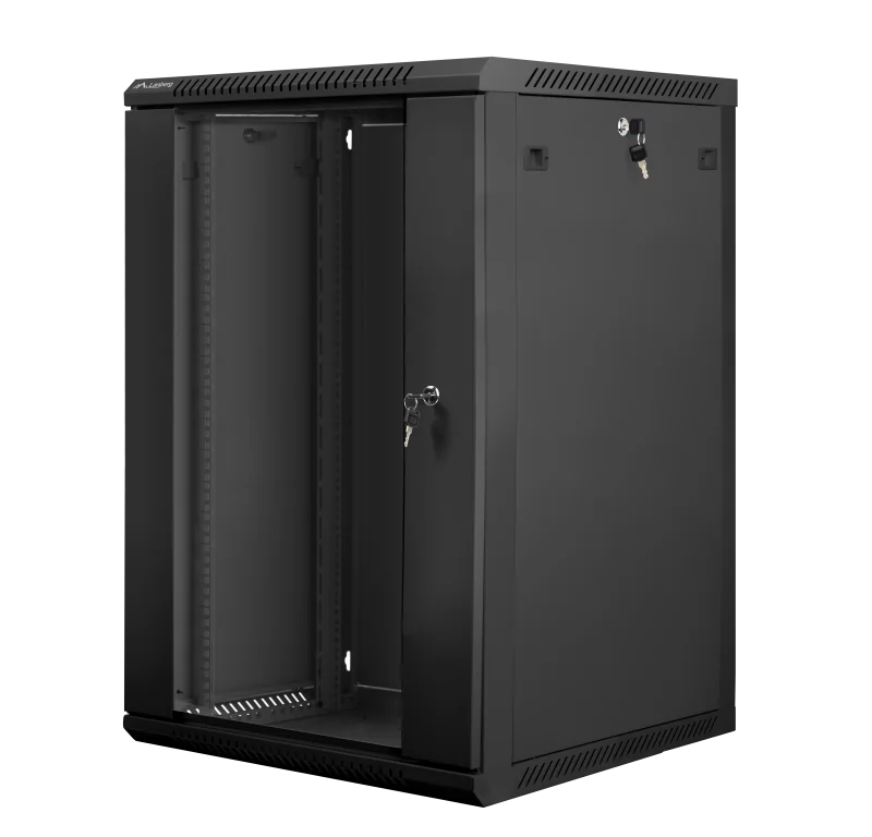 Dulap rack 19" perete 18U / 600x600 (flat pack) cu ușă din sticlă, negru  V2