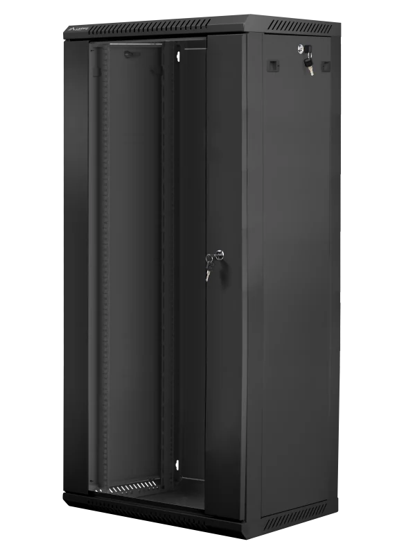 Dulap rack 19" perete 27U / 600x450 (flat pack) cu ușă din sticlă, negru  V2
