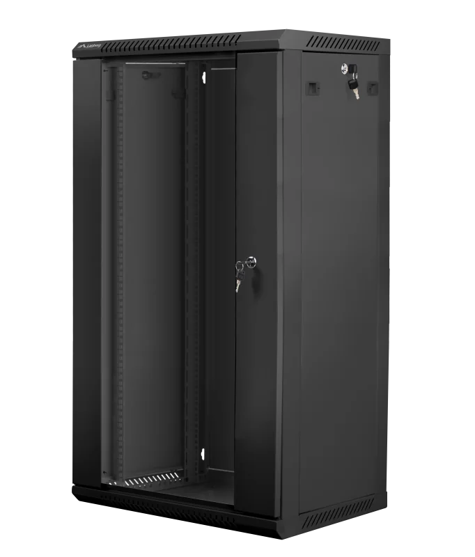 Dulap rack 19" perete 22U / 600x450 (flat pack) cu ușă din sticlă, negru  V2
