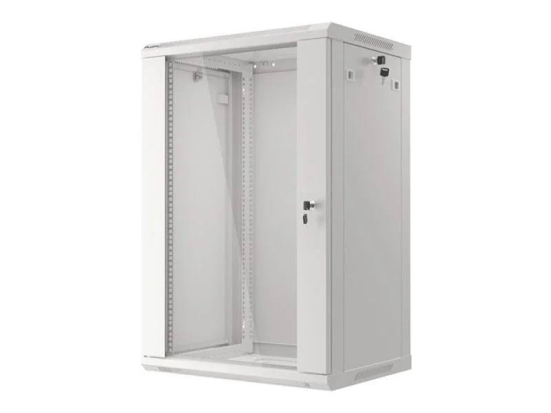 Dulap rack 19" perete 18U / 600x450 (flat pack) cu ușă din sticlă, gri  V2