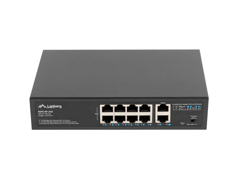 Switch 8x 100 Mb PoE+ / 2x 1 Gb, fara management, rack 10"/19", Gigabit Ethernet, 120W
