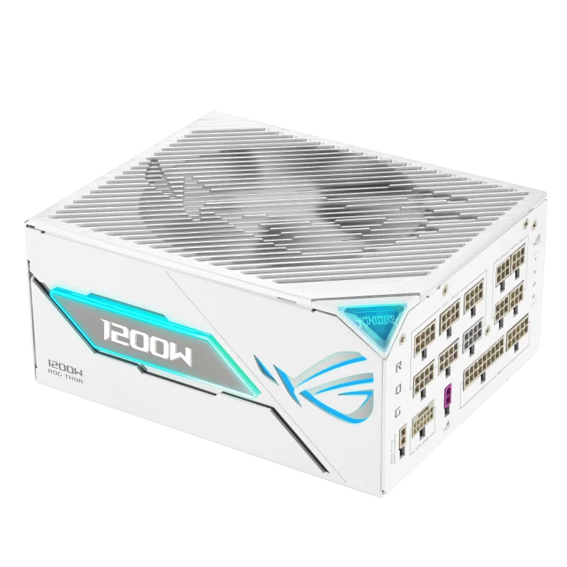 ASUS ROG -THOR-1200P3-WHITE-GAMING. Total power: 1200 W, AC input voltage: 100 - 240 V, Power Factor Correction (PFC) type: Active. Motherboard power connector: 20+4 pin ATX, Motherboard power cable length: 61 cm, SATA power cable length: 400,120 mm.