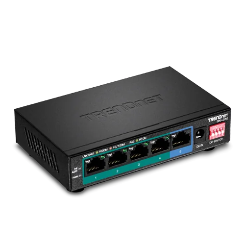 Switch 4 porturi Gigabit Long Range 200m PoE+, 1 port Gigabit - TRENDnet TPE-LG50