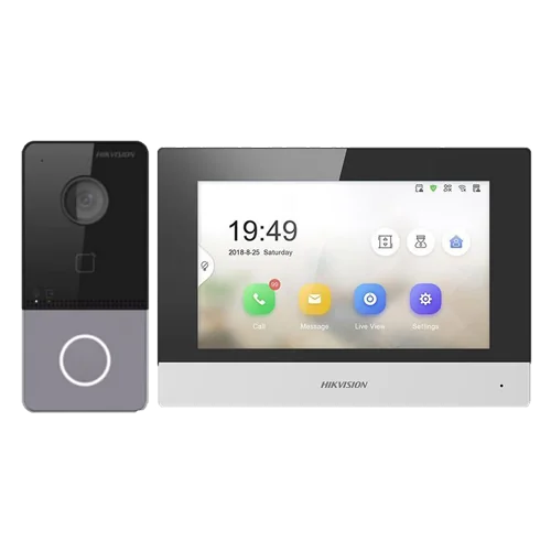 KIT videointerfon TCP/IP pentru 1 familie, monitor TFT LCD 7 inch - HIKVISION DS-KIS603-P Hikvision