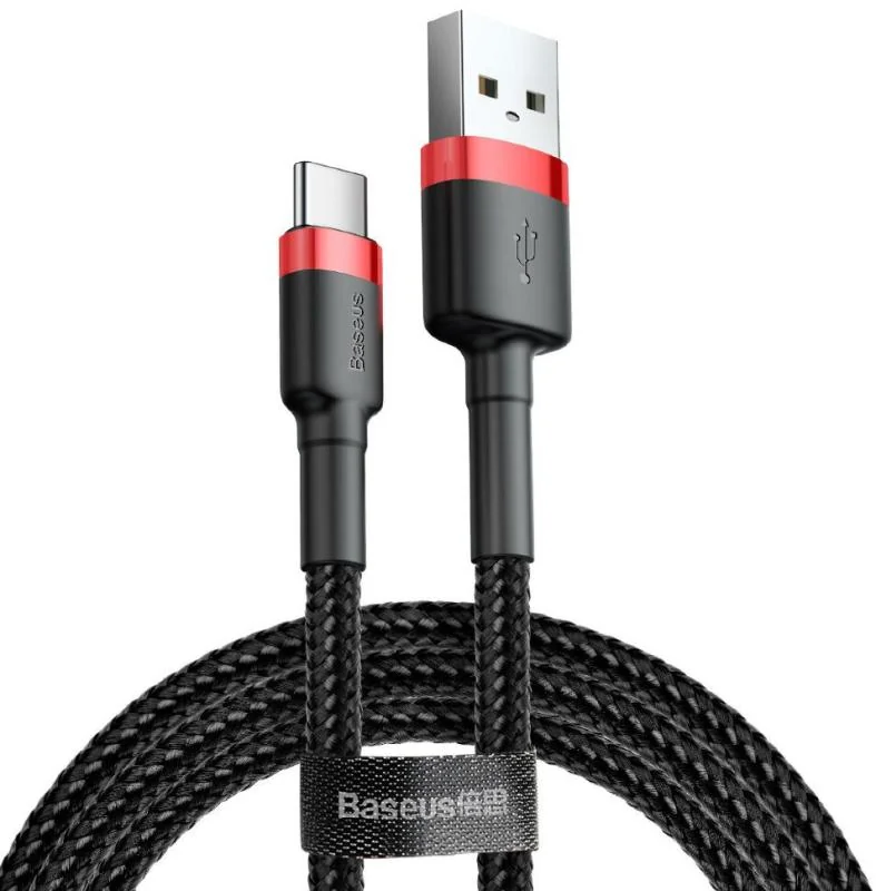 Cablu alimentare si date Baseus Cafule, Fast Charging Data Cable pt. smartphone, USB la USB Type-C, 100W, braided, 2m, rosu + negru
