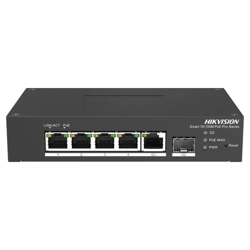 Switch Smart managed 4 porturi 10/100 Mbps PoE, 1 port Gigabit SFP, 1 port Gigabit RJ45 - HIKVISION DS-3T1306P-SI-HS Hikvision