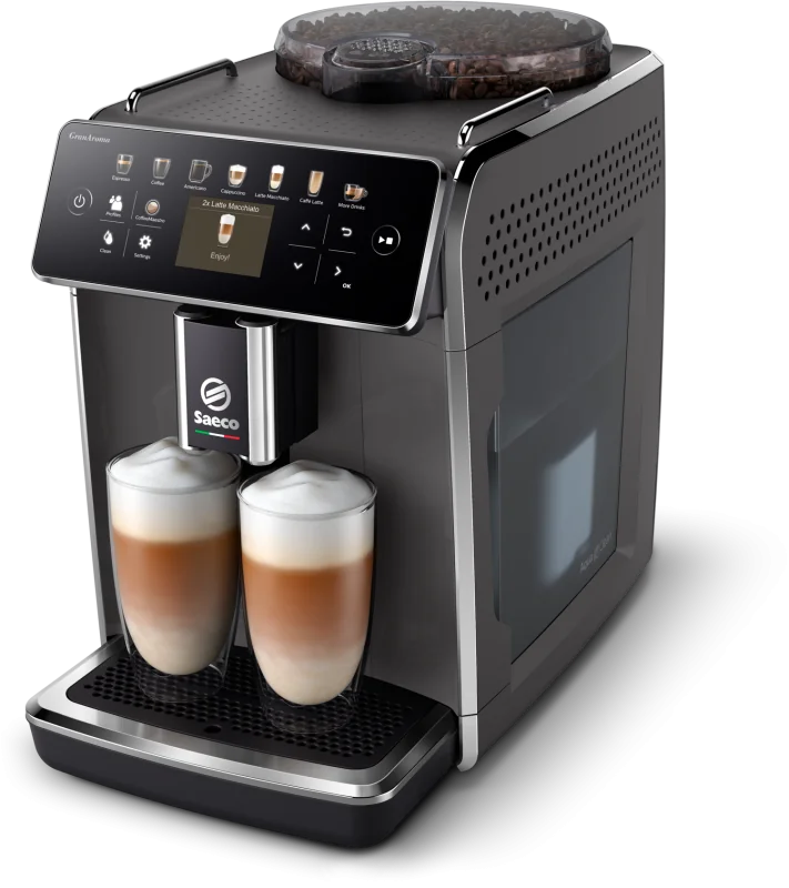 Espressor automat Saeco GranAroma SM6580/10, sistem de lapte Latte Duo, 14 bauturi, 15 bar, ecran TFT color, 4 profiluri utilizator, filtru AquaClean, rasnita ceramica, functie DoubleShot, Gri