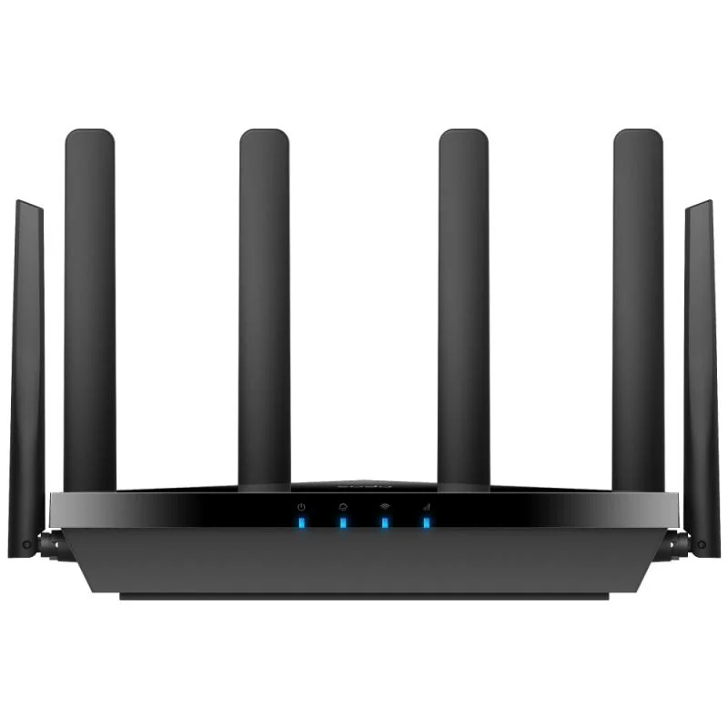 Router wireless Cudy P5, AX3000 dual-band Wi-Fi 6, procesor Qualcomm dual-core, 4 porturi Gigabit Ethernet, 4× antena mobila detasabila, 2× antena WiFi fixa, negru Cudy