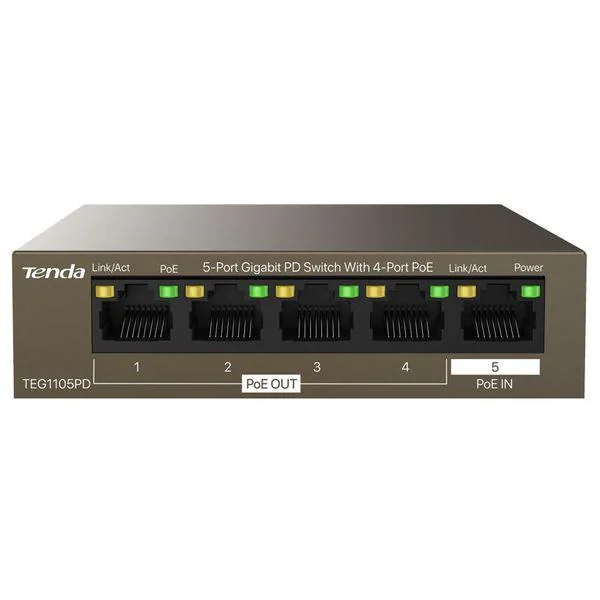 Switch 4 porturi PoE OUT, 1 port PoE IN, Gigabit - TENDA TND-TEG1105PD