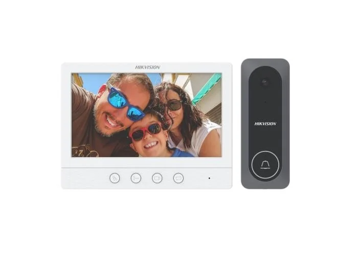 Kit videointerfon analogic, ecran 7', conectare 4 fire pentru 1 familie, IR - HIKVISION DS-KIS212
