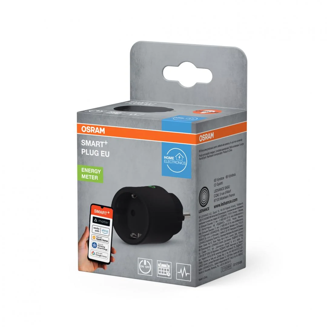 Priza inteligenta Osram SMART+ Matter over WiFi (2.4 GHz), 10A, 2300W, IP20 ,compatibila Amazon Alexa, Google Home, Apple Home, Samsung SmartThings si alte platforme compatibile Matter Osram