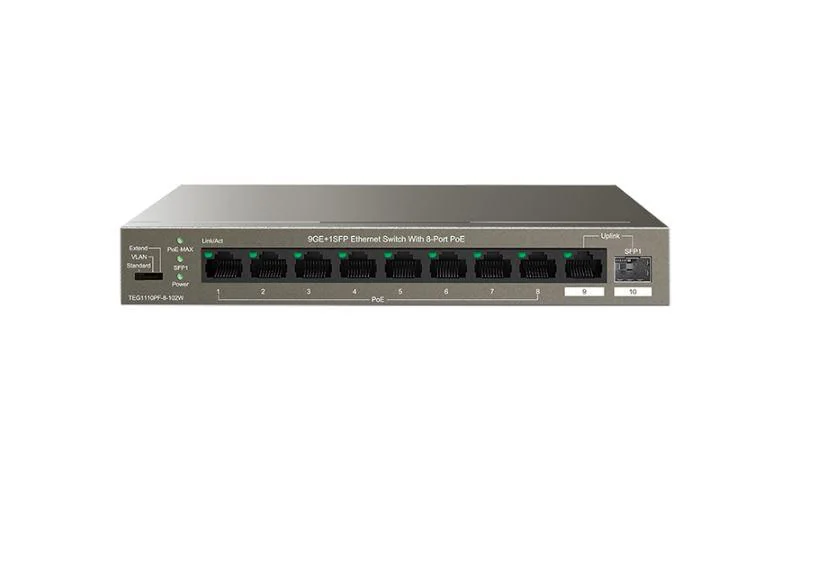 Switch 8 porturi Gigabit PoE, 1 x RJ45 Gigabit Uplink, 1 x SFP Gigabit Uplink - IP-COM G1110PF-8-102W