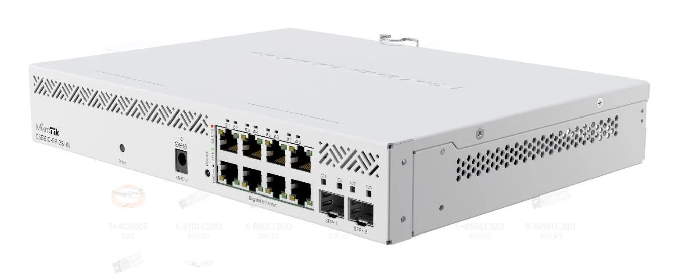 Switch, 8 x Gigabit PoE, 2 x SFP+ 10Gbps, Management - MikroTik CSS610-8P-2S+IN
