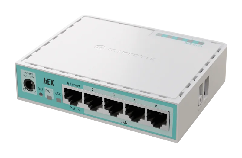 Router hEX, 5 porturi Gigabit, USB, PoE IN - MikroTik E50UG