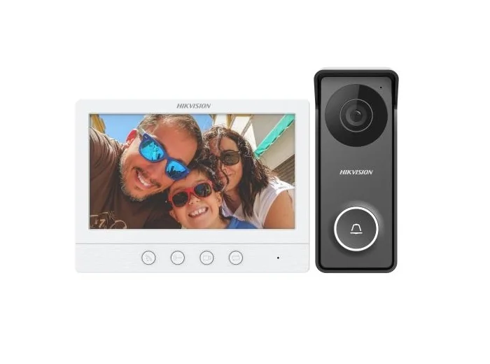 Kit videointerfon analogic, ecran 7', conectare 4 fire pentru 1 familie, IR, IK08 - HIKVISION DS-KIS213