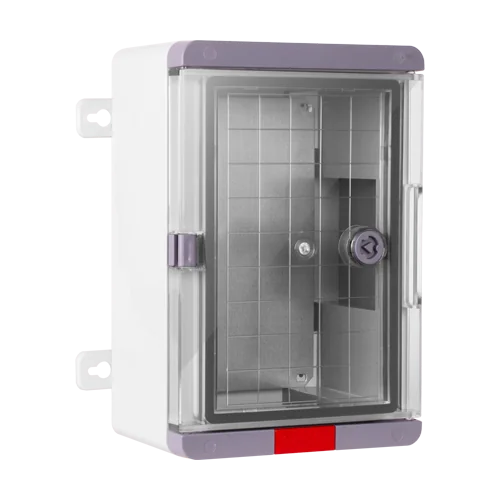 Cutie distributie IP67 din ABS gri, usa transparenta, placa metalica, 200x300x130 mm PS203013