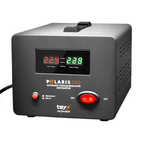 Regulator de tensiune cu servomotor, 500VA, tensiune la intrare 150-260V, delay 6-180s AVR-POLARIS-500VA
