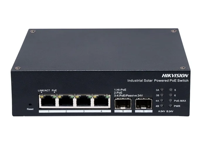 Switch industrial 4 x 1G PoE, 2 x SFP 1G, RS485, Alimentare prin panou solar, Management - HIKVISION DS-3T1506HP-EI-UPS