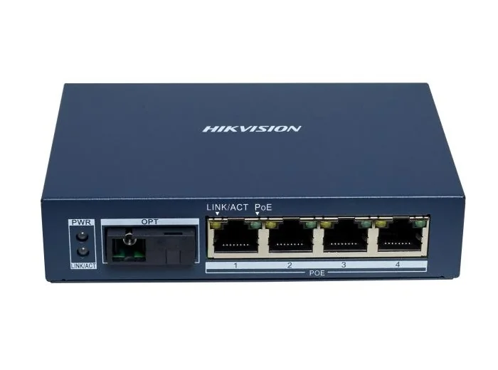 Media Convertor Gigabit 4 x RJ45 PoE, 1 x SC Single-Mode Bi-directional, 20 km - HIKVISION DS-3D504TP-A
