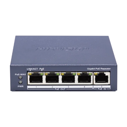 Switch-repeater Hikvision DS-3E0505P-E-R, 4x RJ45 PoE out af/at, 1x RJ45 PoE in af/at/bt, management Hikvision