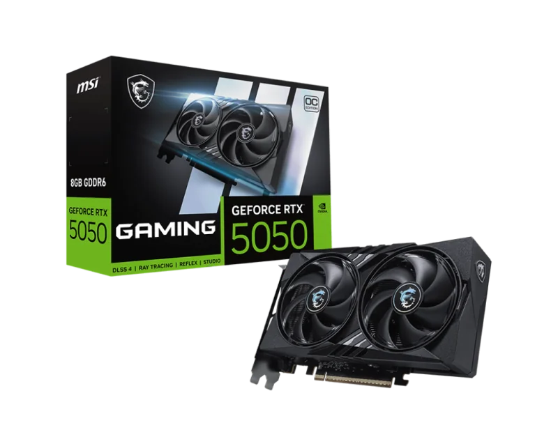 MSI GeForce RTX 5050 8G GAMING OC. Graphics processor family: NVIDIA, Graphics processor: GeForce RTX 5050. Discrete graphics card memory: 8 GB, Graphics card memory type: GDDR6, Memory bus: 128 bit. Maximum resolution: 7680 x 4320 pixels. DirectX