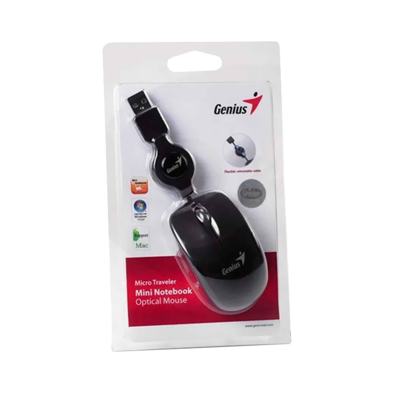 Mouse Genius cu fir Micro Traveler V2, cablu retractabil