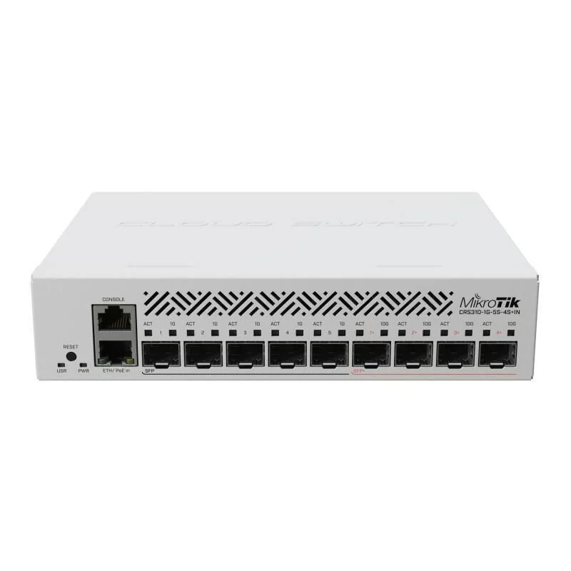Switch L3, 5 x SFP 1G, 4 x SFP+ 10G, 1 x RJ45 1G, PoE In af/at, 1U - Mikrotik CRS310-1G-5S-4S+IN