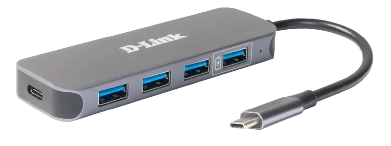 Hub D-Link USB 5 in 1, 4 porturi + 1 port USB-C cu power delivery