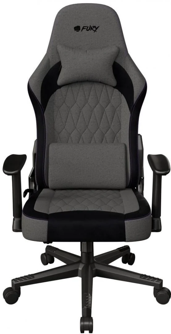 Scaun gaming FURY SHINAI S8, material fabric, reglabil pe inaltime, greutate maxima suportata 130 kg, inaltime scaun reglabil 30.5 - 37.5 cm, spatar ajustabil 135°, dimensiuni roti 60mm,  echipat cu piston cu gaz clasa 4, manere 1D, gri