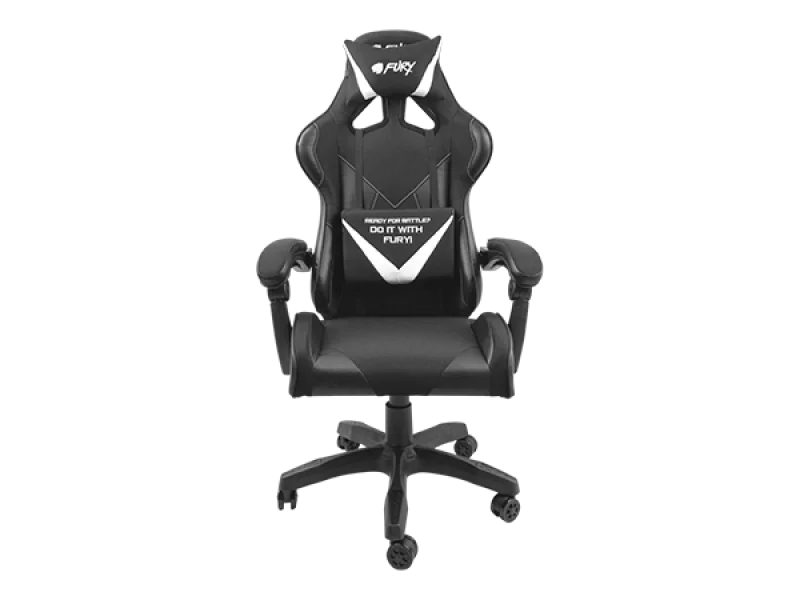 Scaun gaming FURY AVENGER L, material piele ecologica+polyester, reglabil pe inaltime, greutate maxima suportata 150 kg, inaltime scaun reglabil 46.5 - 56.5 cm, spatar ajustabil 180°, dimensiuni roti 60mm, echipat cu piston cu gaz clasa 3, manere 4D,
