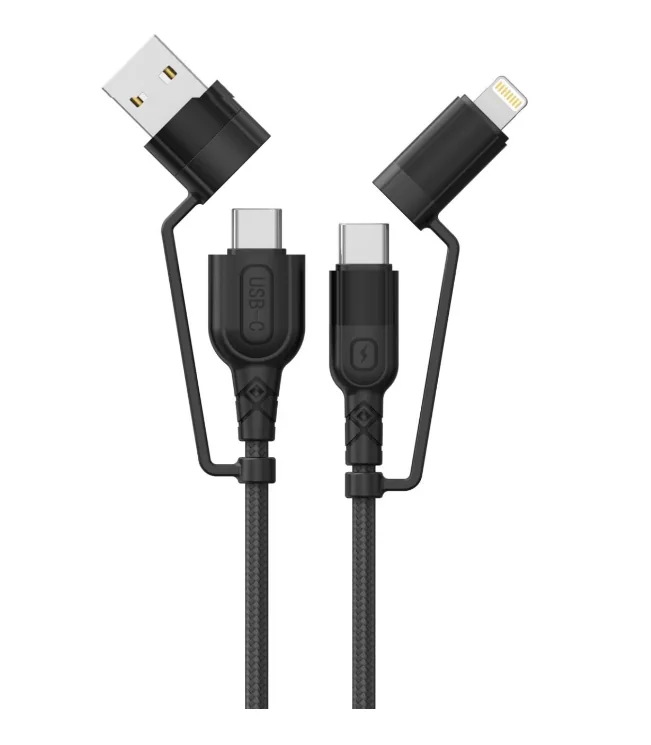 Cablu Audio Lemontti USB A&C-USB-C, material: Aliaj aluminiu, Nailon impletit, lungime 1,2m, - iesire USB-A la USB-C: 5V/2A Max 10W, iesire USB-A la Lightning: 5V/2.4A, iesire USB-C la Lightning: 5V/3A 9V/2A 12V/1.5A 15V/2A 30W Max, iesire USB-C la