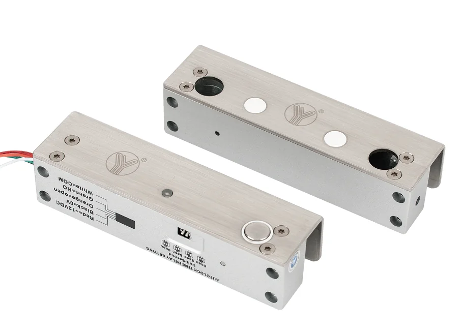 Bolt electric dublu cu actiune electromagnetica, monitorizare, temporizare si LED de stare: Tensiune de alimentare: 12 Vcc; Curent absorbit: 360 mA -in repaus / 2000 mA - la declansare; Forta de retinere: 9806 N (1000 kgf); Temporizare: 0/3/6/9 secunde;