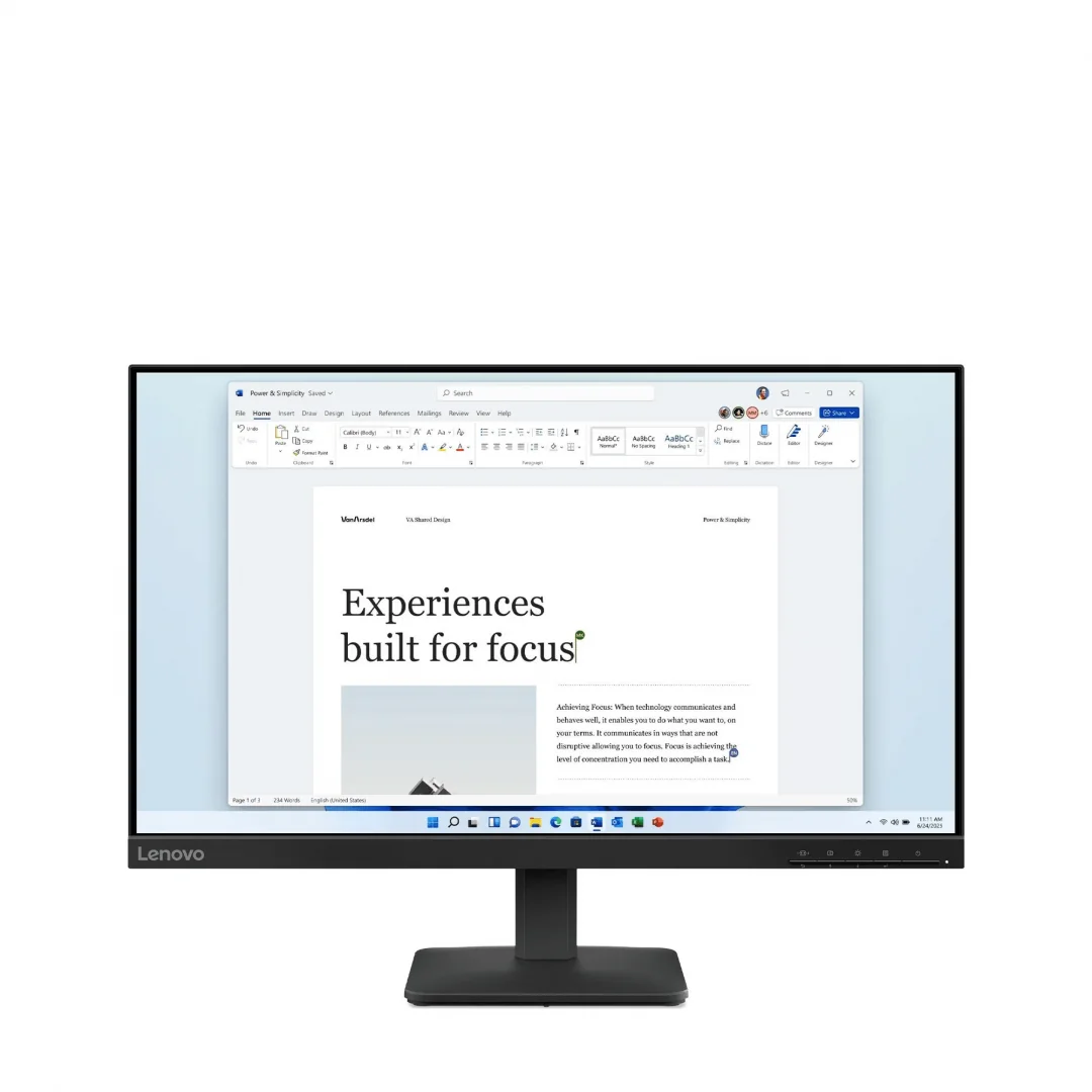 Monitor 23.8" Lenovo L24-4e, LED, In-Plane Switching, 1920x1080; 48Hz – 100Hz; 16:9; Anti-glare; Display color: 16.7 Million; Color Gamut: 99% sRGB, 4ms GtG (Extreme mode) / 6ms GtG (Typical mode), 250 cd/m² cd/m², 1300:1 static, 178° / 178°, Video