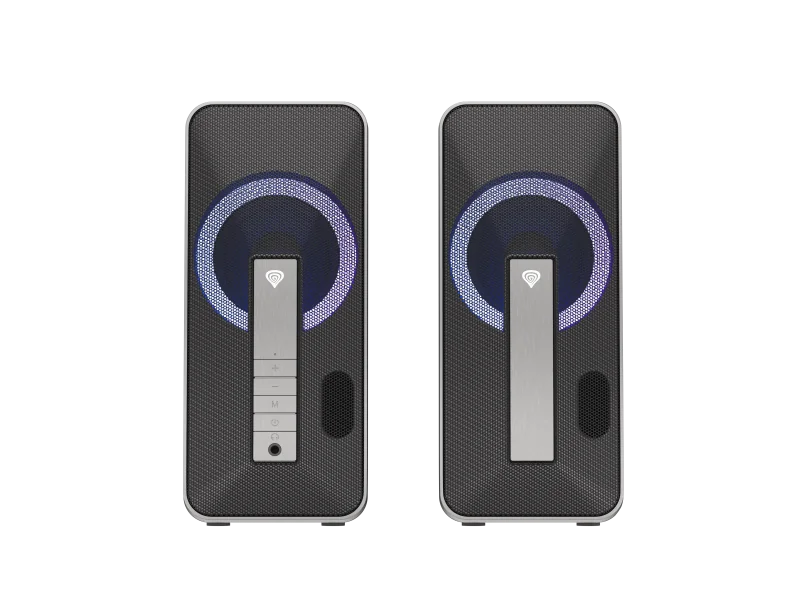 Sistem audio Genesis HELIUM 100BT 2.0, putere maxima RMS 10 W, iluminare RGB, material ABS, metal, conectivitate mini jack, bluetooth 5.0, negru
