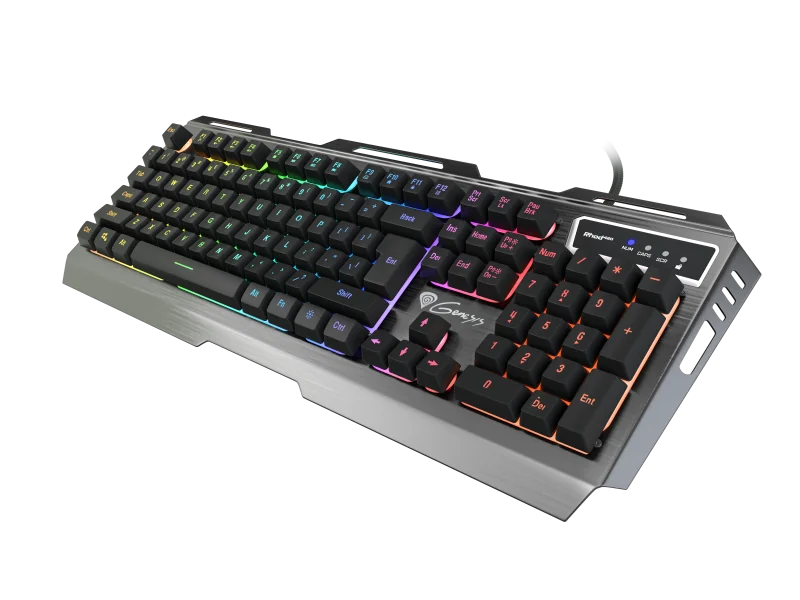 GENESIS Rhod 420 RGB. Keyboard form factor: Full-size (100%). Keyboard style: Straight. Connectivity technology: Wired, Device interface: USB, Keyboard key switch: Membrane, Keyboard layout: QWERTY, Keyboard number of keys: 104. Backlight type: RGB LED.