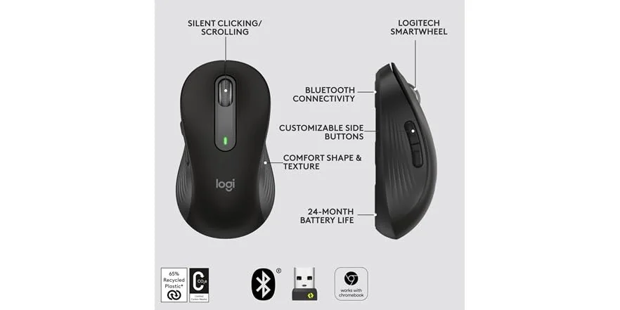 Signature M650 Mouse optical 5 buttons wireless Bluetooth 2.4 GHz Bolt USB receiver graphite Logitech