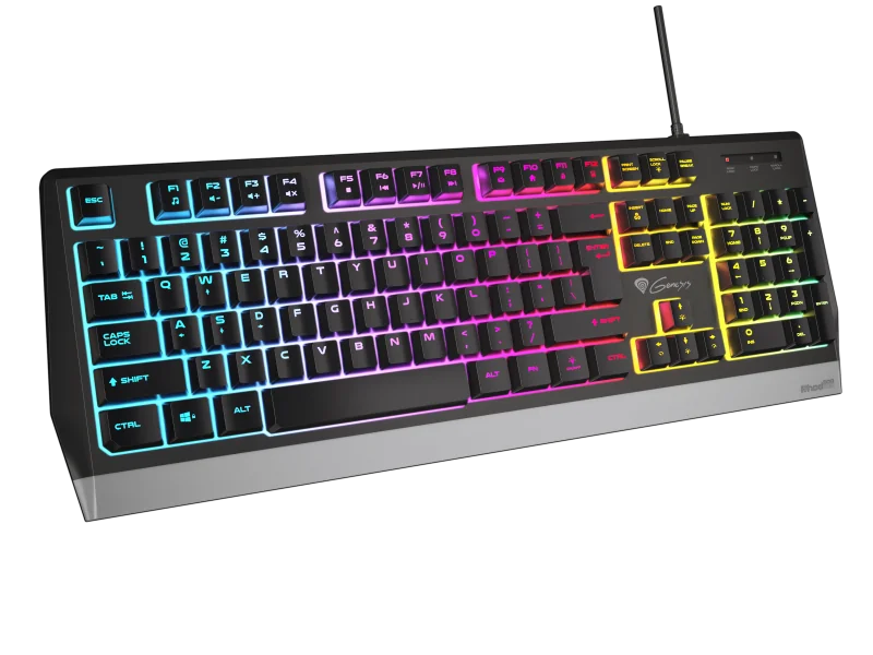 GENESIS Rhod 300 RGB. Keyboard form factor: Full-size (100%). Keyboard style: Straight. Connectivity technology: Wired, Device interface: USB, Keyboard key switch: Membrane, Keyboard layout: QWERTY, Keyboard number of keys: 104. Backlight type: RGB LED.