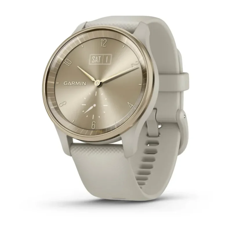 Garmin vivomove Trend. Display technology: LCD, Display resolution: 254 x 346 pixels, Touchscreen. GPS (satellite). Weight: 28.3 g. Waterproof up to: 50 m, Band material: Silicone, Band colour: Grey