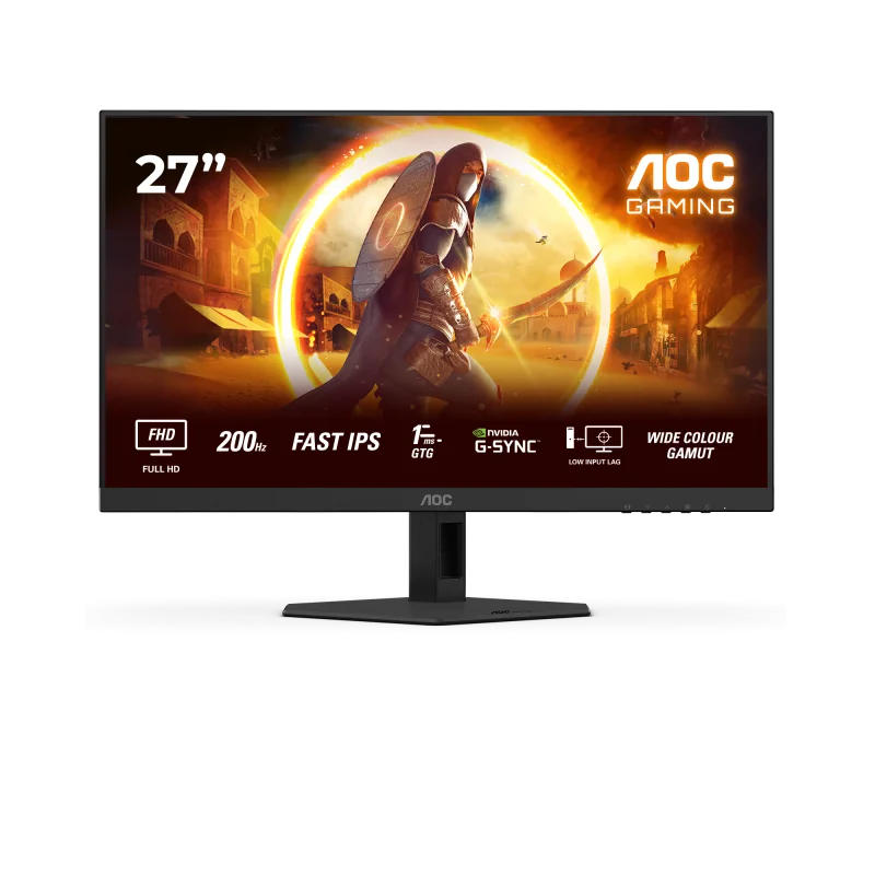 Monitor AOC 27" 27G4HRE, Diagonal (inch): 27, Diagonal (cm): 68, Aspect ratio: 16:9, Panel: Fast IPS, Resolution: 1920x1080, Refresh Rate: 200Hz, Response time GtG: 1ms, Response time MPRT: 0.5ms, Brightness (max): 300 cd/m², Contrast (static) : 1000:1,