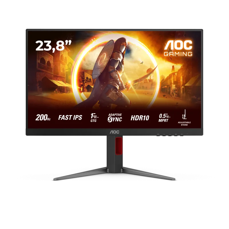 Monitor AOC 23.8" 24G4HA, Diagonal (inch): 23.8, Diagonal (cm): 60, Aspect ratio: 16:9, Panel: Fast IPS, Resolution: 1920x1080, Refresh Rate: 200Hz, Response time GtG: 1ms, Response time MPRT: 0.5ms, Brightness (max): 300 cd/m², Contrast (static) :